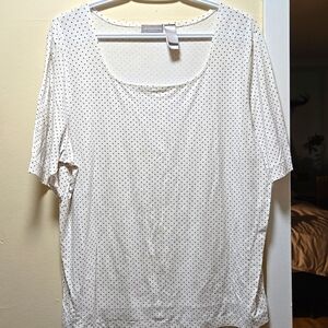Liz Claiborne Size XL White Polka Dot Square Necked Short Sleeve Top